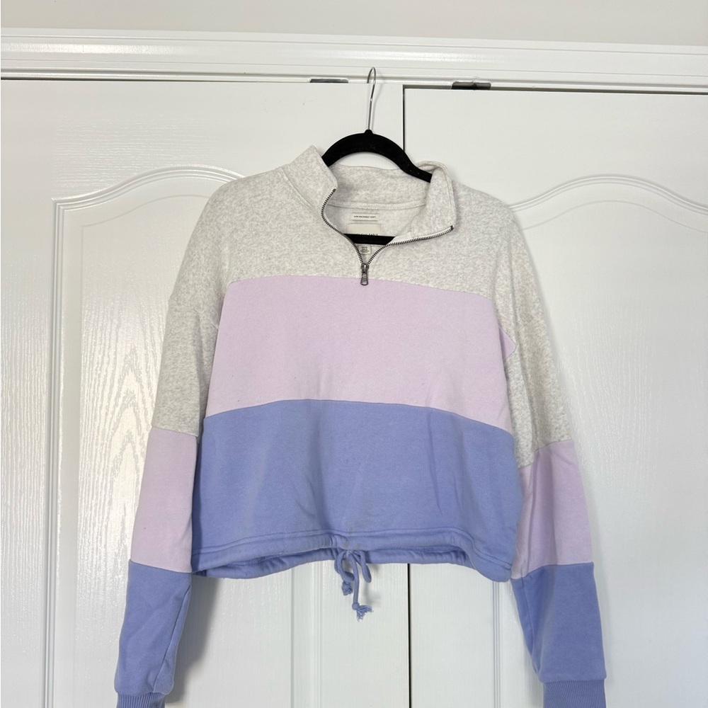 American Eagle Outfitters White and Purple Color Block Polo Sweatshirt